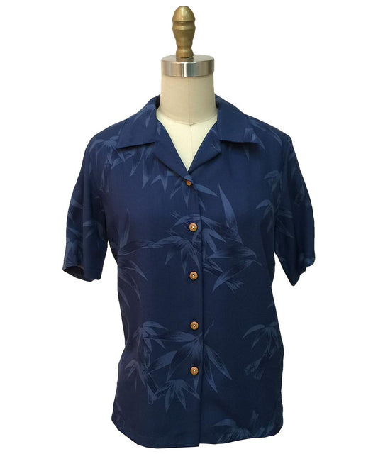 Ladies Bamboo Navy Hawaiian Shirt