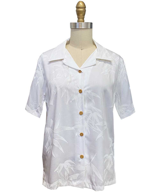 Ladies Bamboo White Hawaiian Shirt
