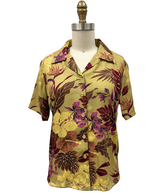Ladies Hilo Gold Camp Hawaiian Shirt