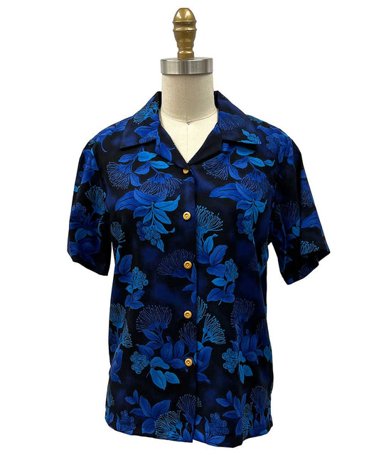 Ladies Ohia Navy Camp Hawaiian Shirt