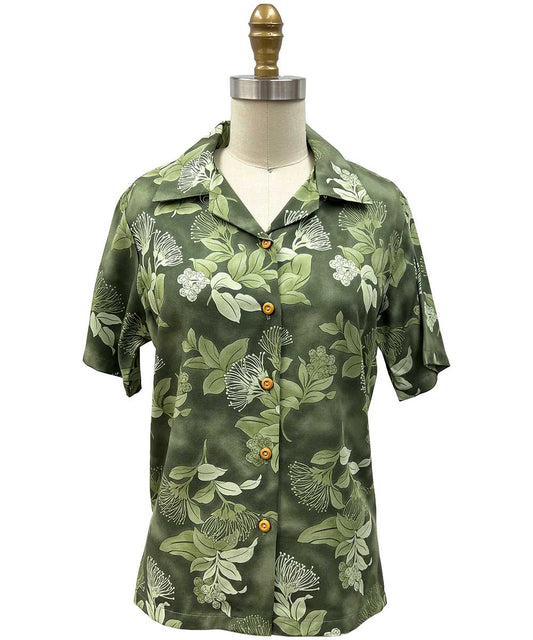 Ladies Ohia Sage Camp Hawaiian Shirt