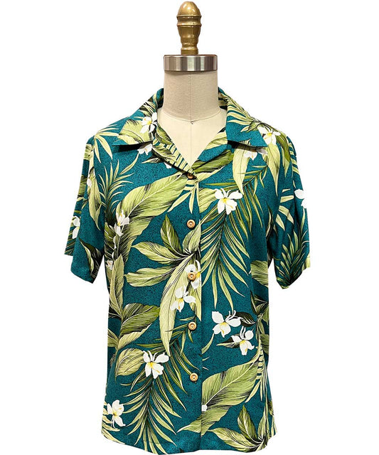Ladies White Ginger Jade Camp Hawaiian Shirt