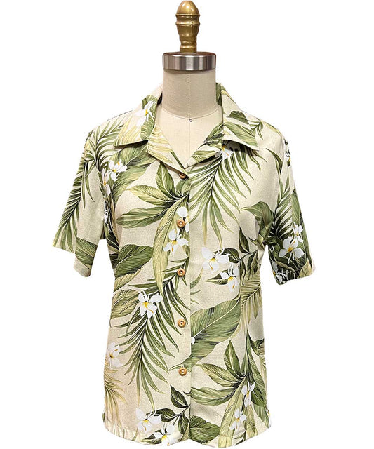 Ladies White Ginger Khaki Camp Hawaiian Shirt