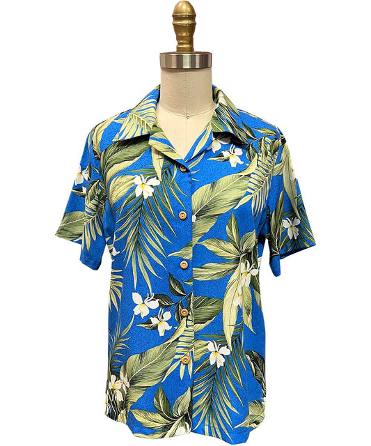 Ladies White Ginger Peri Camp Hawaiian Shirt