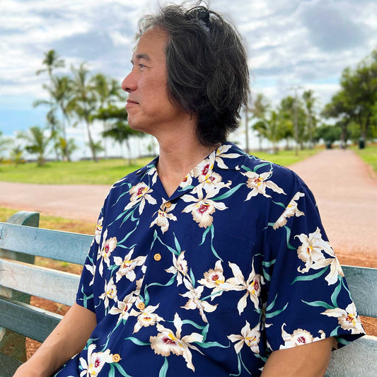 Navy Star Orchid Hawaiian Shirt