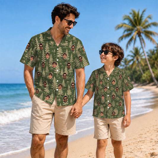 Pine Tree and Pinecone Custom Dad and Son Matching Hawaiian Shirts