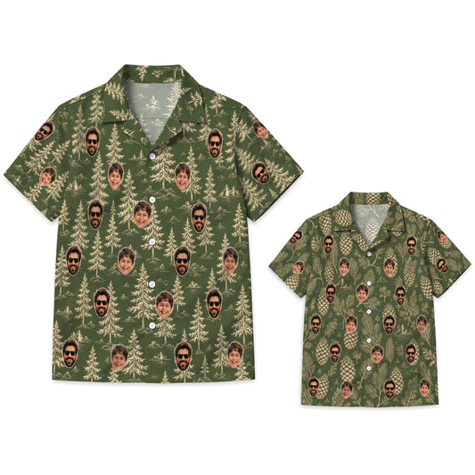 Pine Tree and Pinecone Custom Dad and Son Matching Hawaiian Shirts