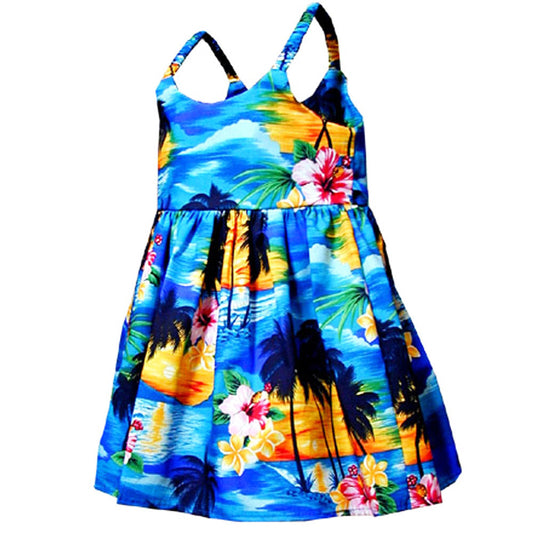 Diamond Head Sunset Blue Girl's Bungee Dress Hawaiian Shirt