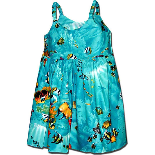 Fishy Fest Turqoise Girl's Bungee Dress Hawaiian Shirt