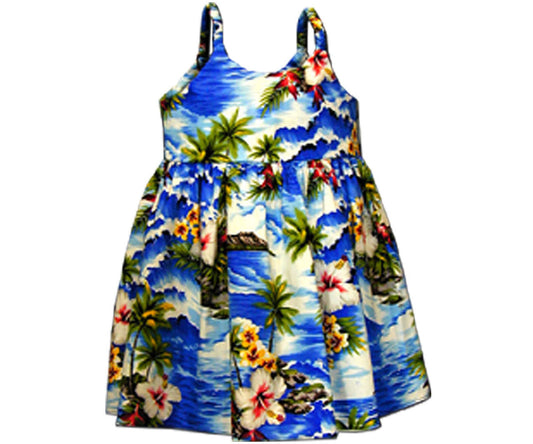 Diamond Head Beach Blue Girl's Bungee Dress Hawaiian Shirt