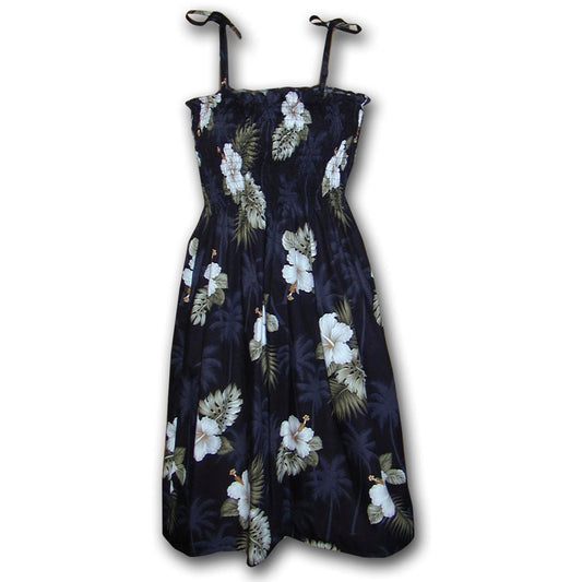Hibiscus Islands Black Spaghetti Tube Dress Hawaiian Shirt