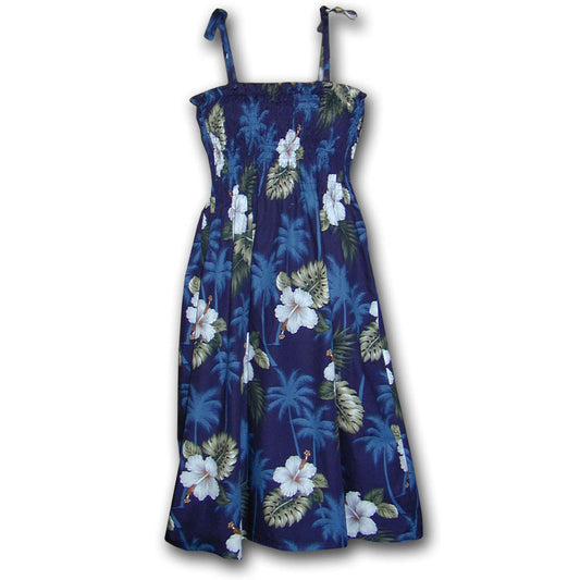 Hibiscus Islands Navy Spaghetti Tube Dress Hawaiian Shirt