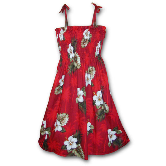 Hibiscus Islands Red Spaghetti Tube Dress Hawaiian Shirt