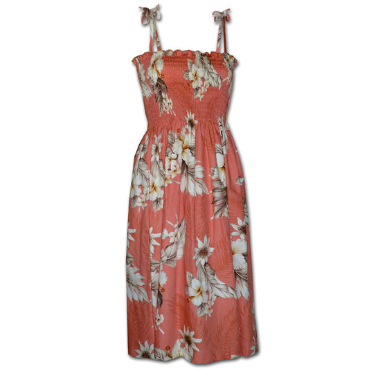 Hibiscus Dream Peach Spaghetti Tube Dress Hawaiian Shirt