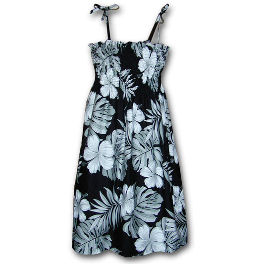Big Hibiscus Black Spaghetti Tube Dress Hawaiian Shirt