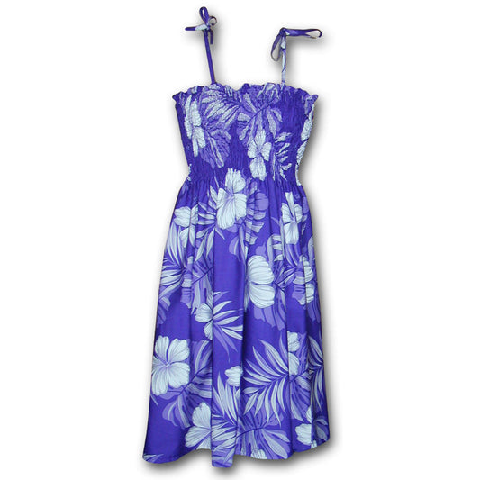 Big Hibiscus Purple Spaghetti Tube Dress Hawaiian Shirt