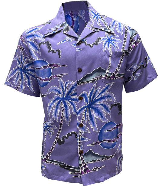 Purple Retro Scenic Palm Hawaiian Shirt