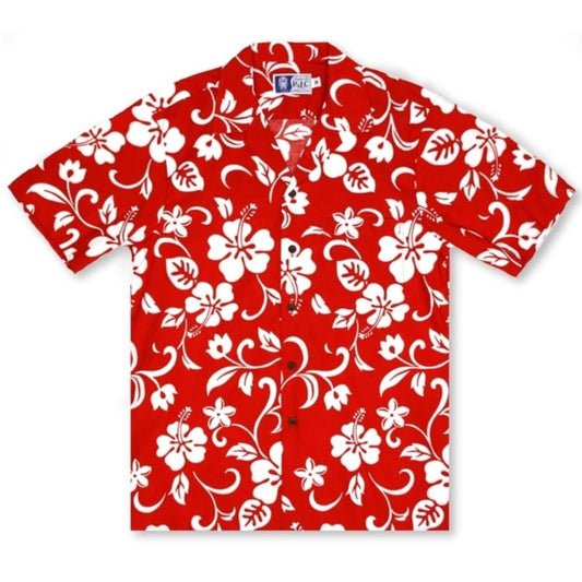 Boys Hibiscus - Red Hawaiian Shirt