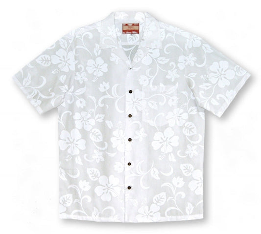 Boys Hibiscus - White Hawaiian Shirt