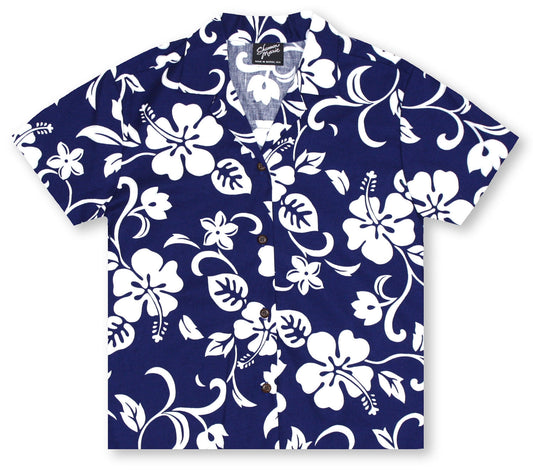 Blue Ladies Hibiscus Hawaiian Shirt