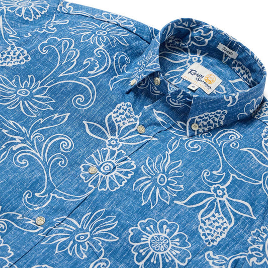 Hawaiian Gardenias Horizon Blue Hawaiian Shirt