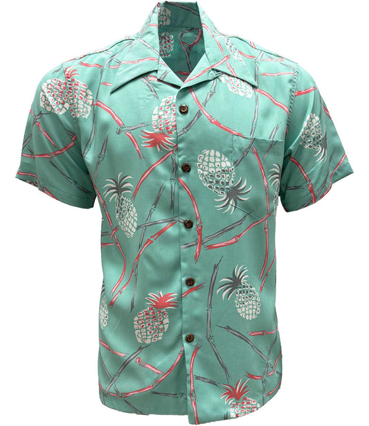 Sea Foam Retro Pineapple Bamboo Hawaiian Shirt