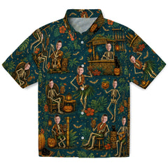 Spooky Deep Teal Tiki Lounge Custom Hawaiian Shirt