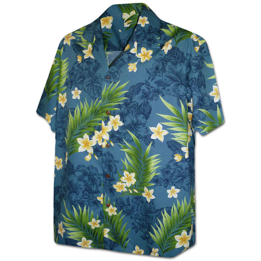 Teal Positively Plumeria Hawaiian Shirt
