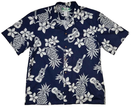 Navy Ukulele Hawaiian Shirt