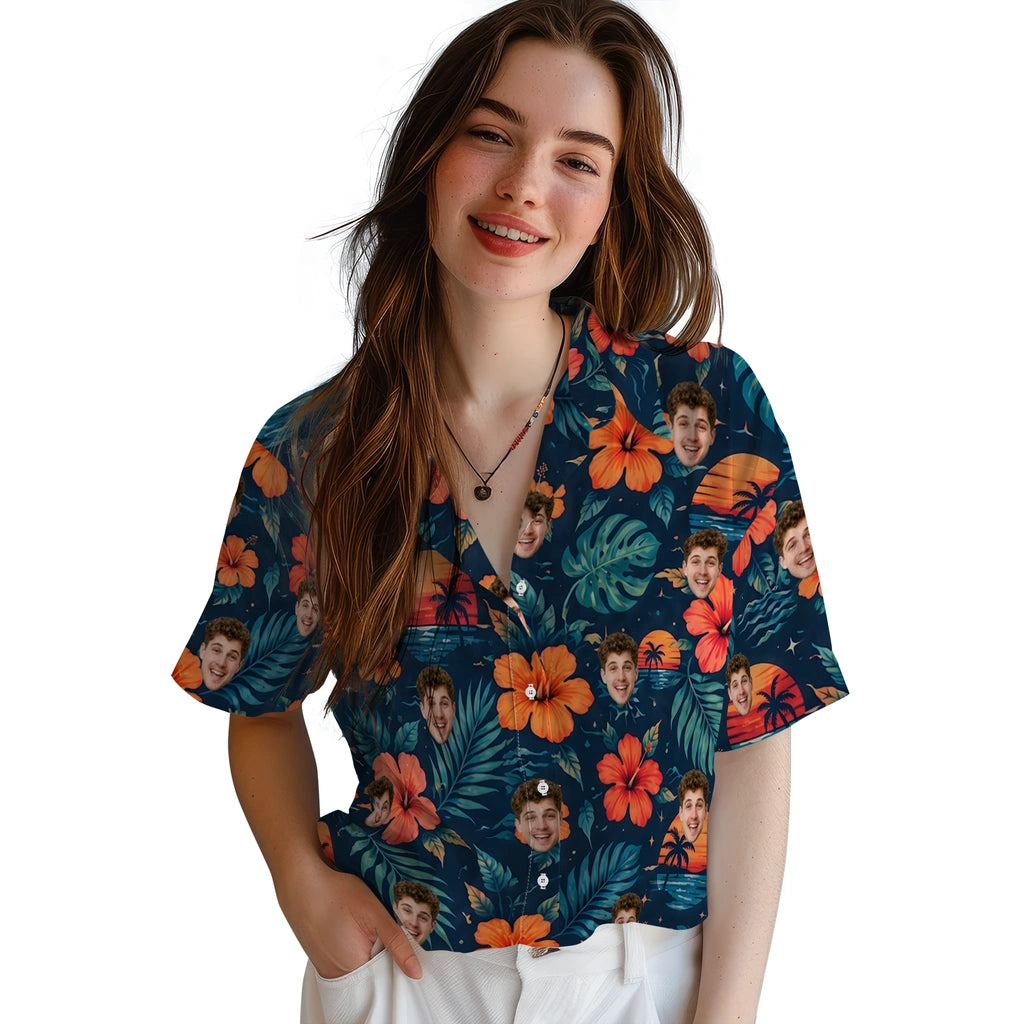 Tropical Blue Scenic Floral Toss Custom Hawaiian Shirt - blue custom face Hawaiian shirt latest model preview