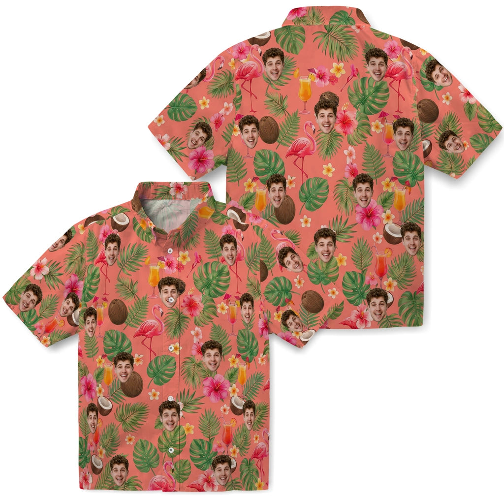 Tropical Coral Pink Illustrated Motif Scatter Custom Hawaiian Shirt - pink custom face Hawaiian shirt high-quality print
