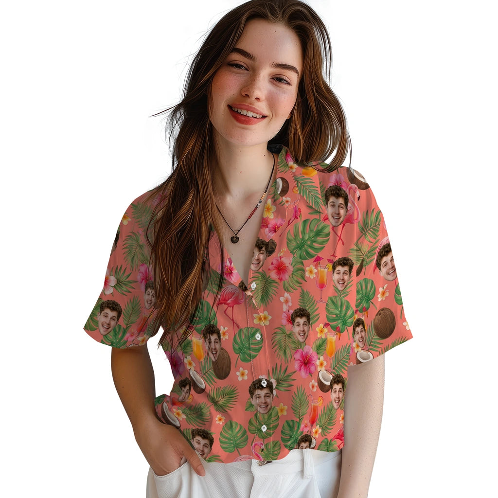 Tropical Coral Pink Illustrated Motif Scatter Custom Hawaiian Shirt - pink custom face Hawaiian shirt latest model preview