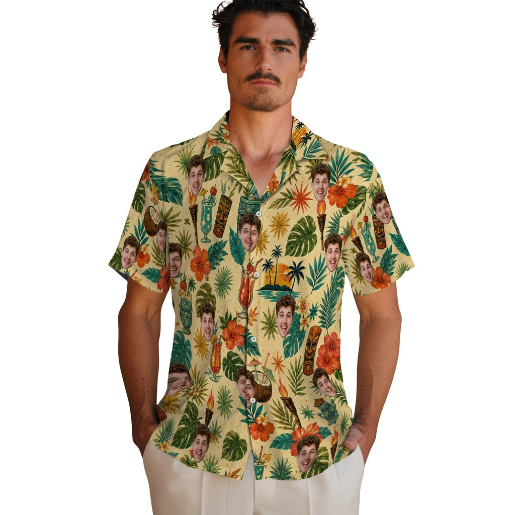 Tropical Cream Illustrated Icon Toss Custom Hawaiian Shirt - cream custom face Hawaiian shirt fashion-forward view
