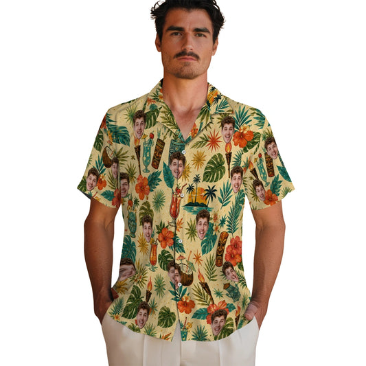 Tropical Cream Illustrated Icon Toss Custom Hawaiian Shirt - cream custom face Hawaiian shirt fashion-forward view