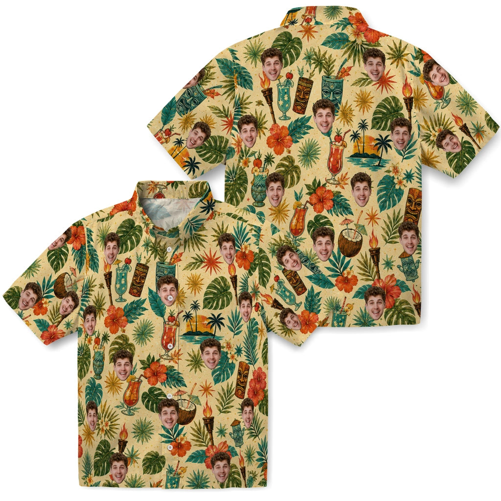 Tropical Cream Illustrated Icon Toss Custom Hawaiian Shirt - cream custom face Hawaiian shirt high-quality print