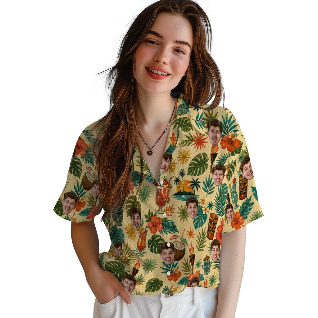 Tropical Cream Illustrated Icon Toss Custom Hawaiian Shirt - cream custom face Hawaiian shirt latest model preview