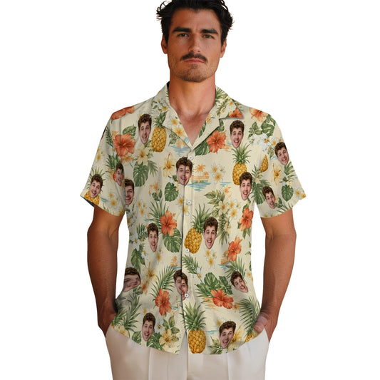 Tropical Cream Yellow Botanical Fruit Scatter Custom Hawaiian Shirt - yellow botanical Hawaiian shirt fashion-forward view