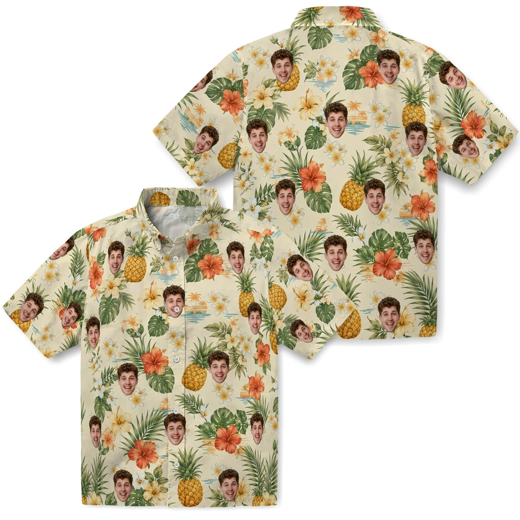 Tropical Cream Yellow Botanical Fruit Scatter Custom Hawaiian Shirt - yellow botanical Hawaiian shirt high-quality print