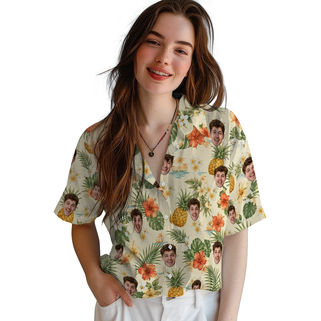 Tropical Cream Yellow Botanical Fruit Scatter Custom Hawaiian Shirt - yellow botanical Hawaiian shirt latest model preview