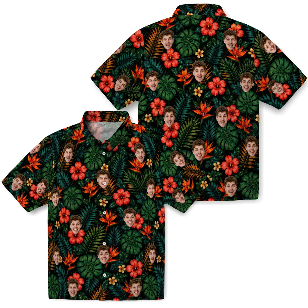 Tropical Deep Black Dense Botanical Print Custom Hawaiian Shirt - black custom face Hawaiian shirt high-quality print