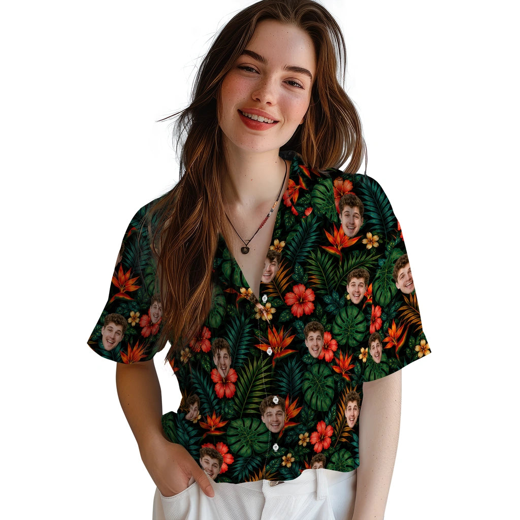 Tropical Deep Black Dense Botanical Print Custom Hawaiian Shirt - black custom face Hawaiian shirt latest model preview