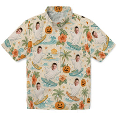 Whimsical Ivory Ghost Surfers Custom Hawaiian Shirt
