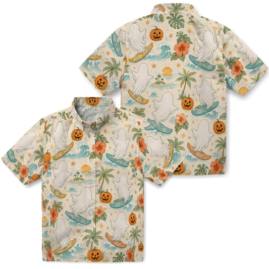 Whimsical Ivory Ghost Surfers Custom Hawaiian Shirt